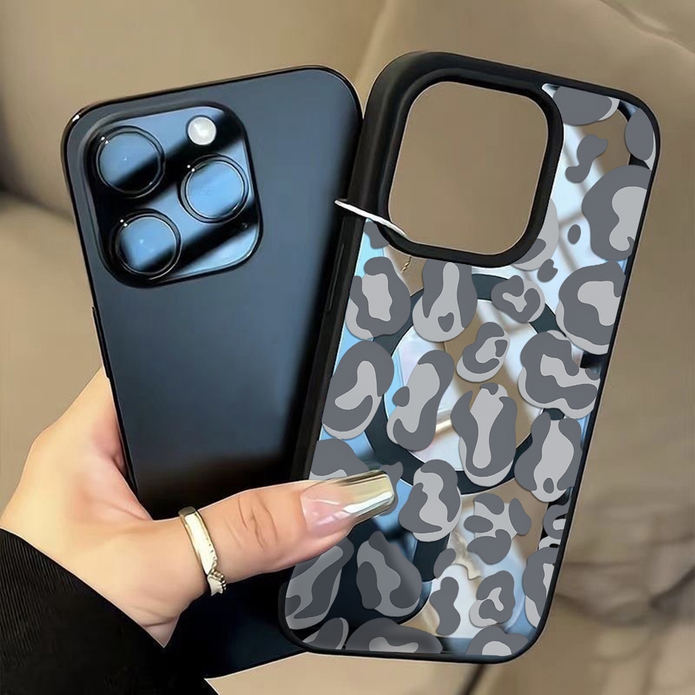 Clear Magsafe Case - Casing Pola Cetak Macan Tutul Hitam