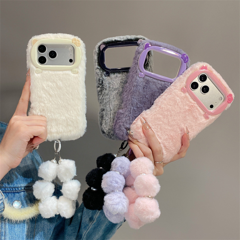 Phone Cases For Iphone 15 - Casing Ponsel Mewah Warna Solid Berbulu