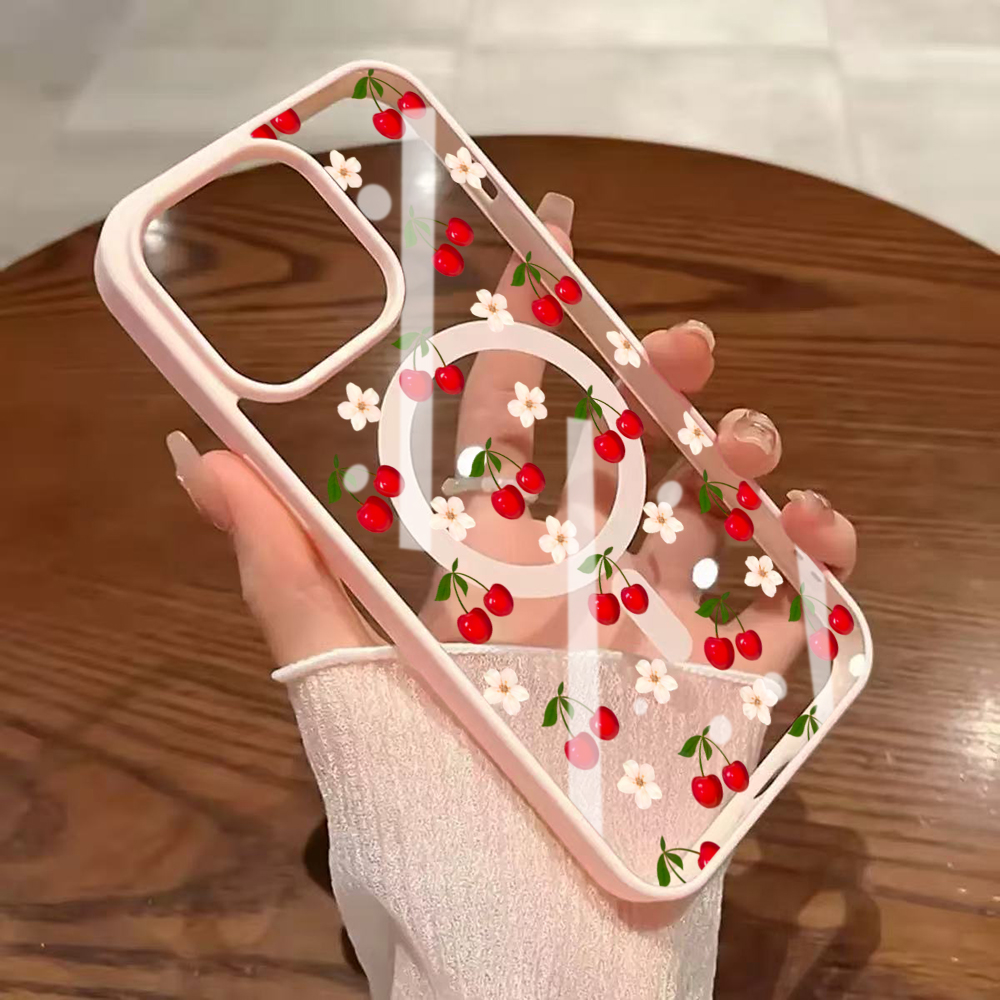 Clear Magsafe Case - Casing Transparan Motif Ceri Lucu Untuk