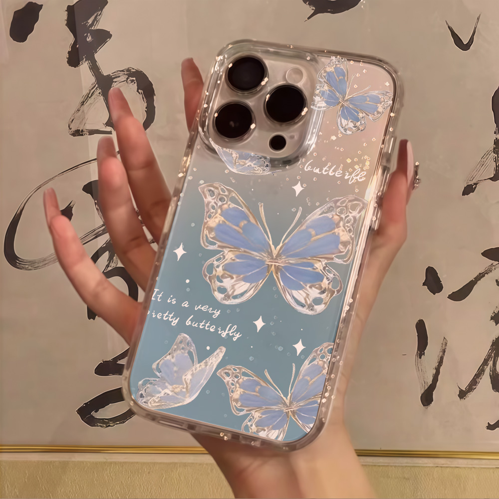Phone Cases Popular - Casing Ponsel Mewah Motif Kupu-Kupu Biru