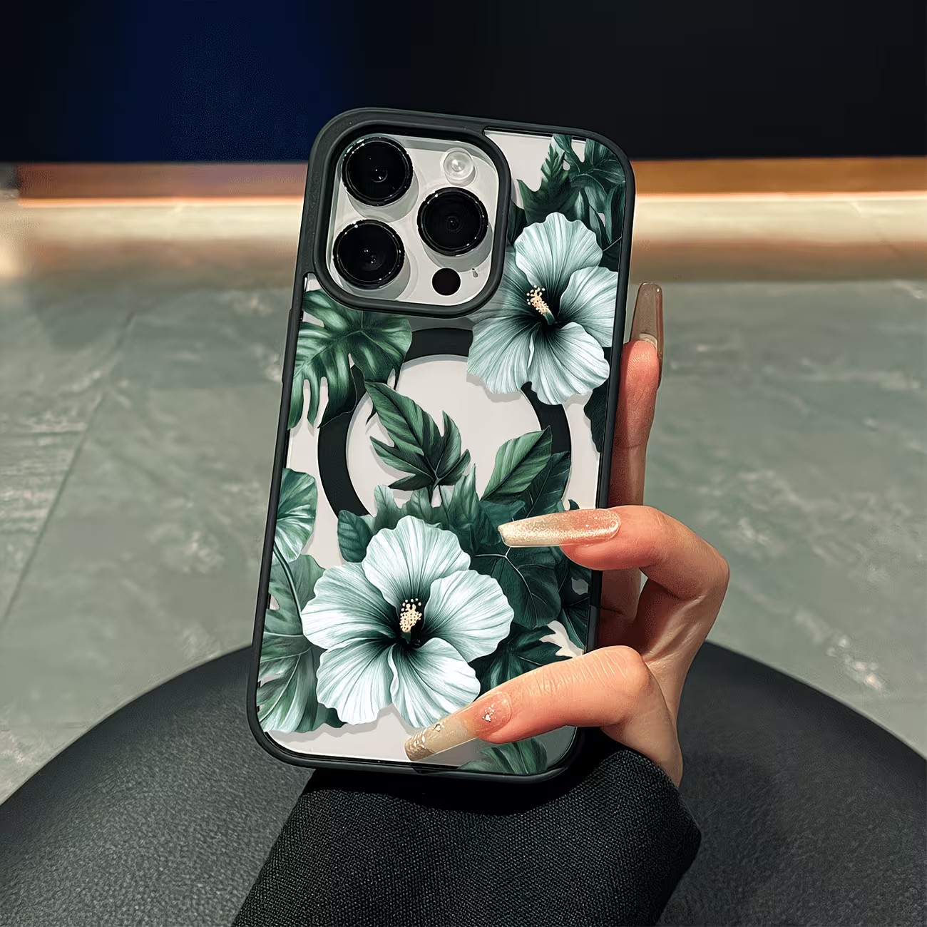 Clear Magsafe Case - Casing Ponsel Motif Bunga Hijau Untuk